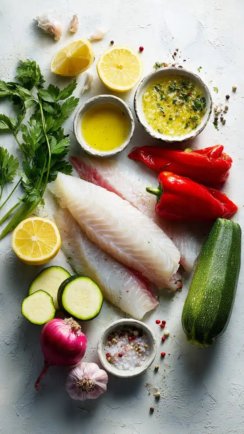 Mediterraner Fischauflauf mit Kabeljau, Paprika & Zucchini