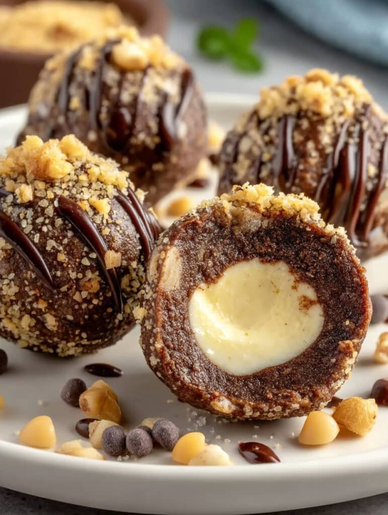 Schoko-Nuss Energy Balls mit cremiger Füllung: Das schnelle, gesunde & vegane Rezept