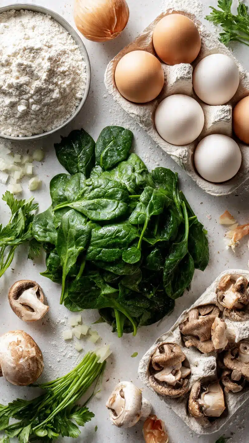Spinatknödel mit Pilzragout