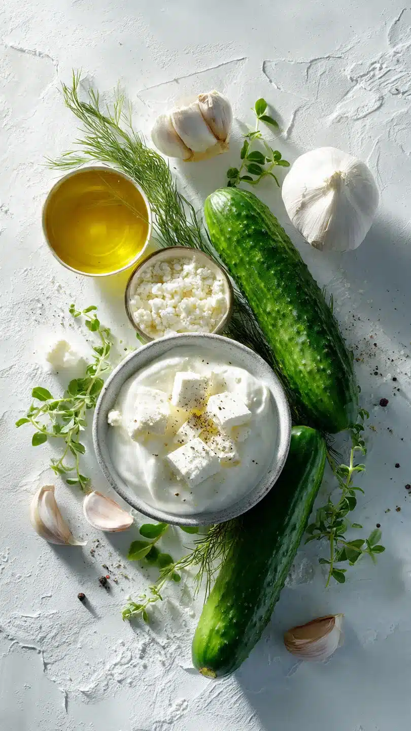 Cacik (Schafskäse-Joghurt-Dip mit Gurken und Knoblauch)