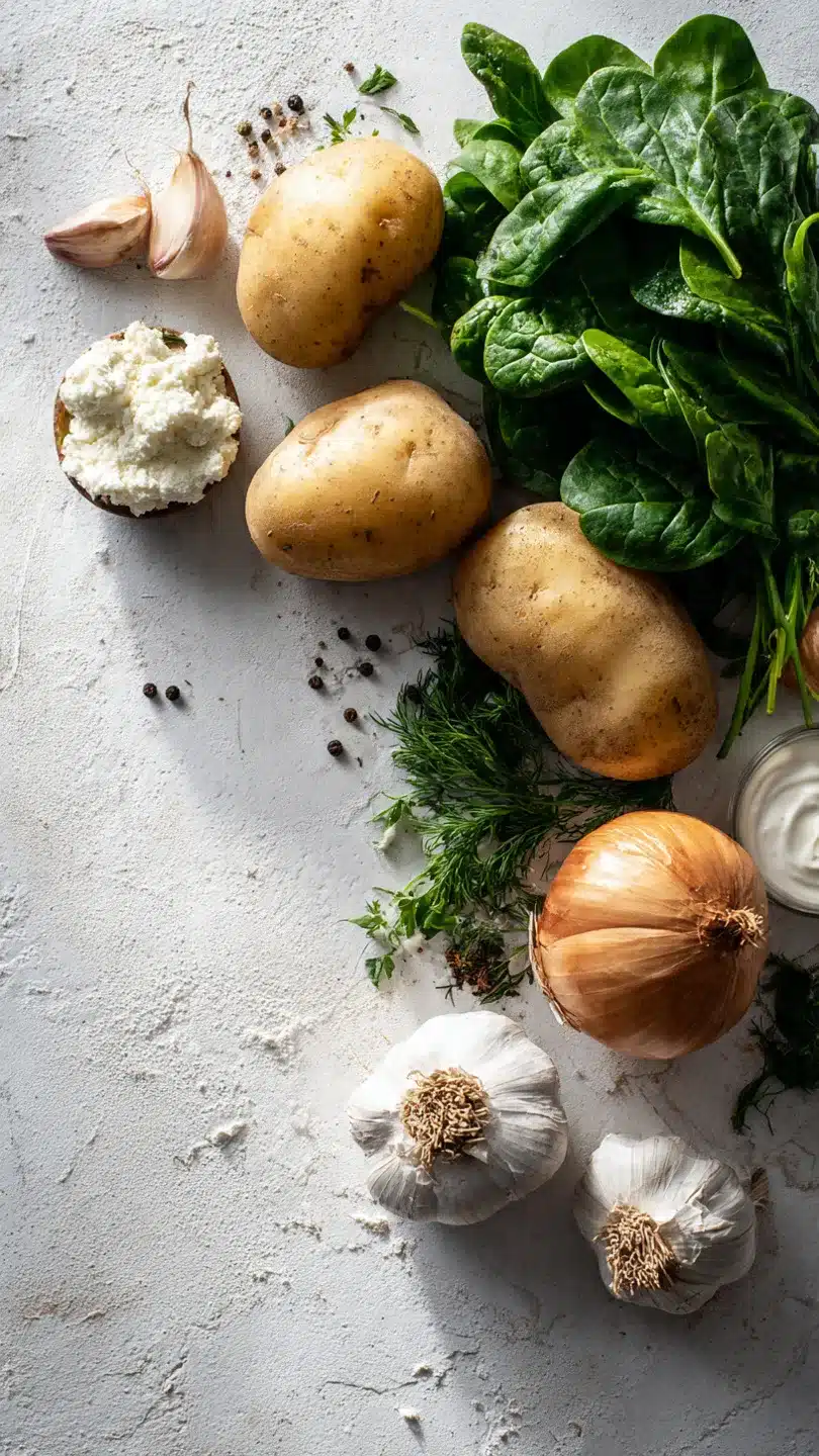 Vegane Kartoffeltaschen mit Spinat-Frischkäse-Füllung