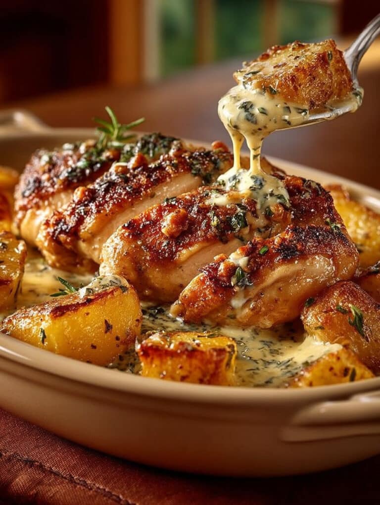 Cremiges Ofenhähnchen mit Rosmarinkartoffeln: Einfach, schnell & lecker