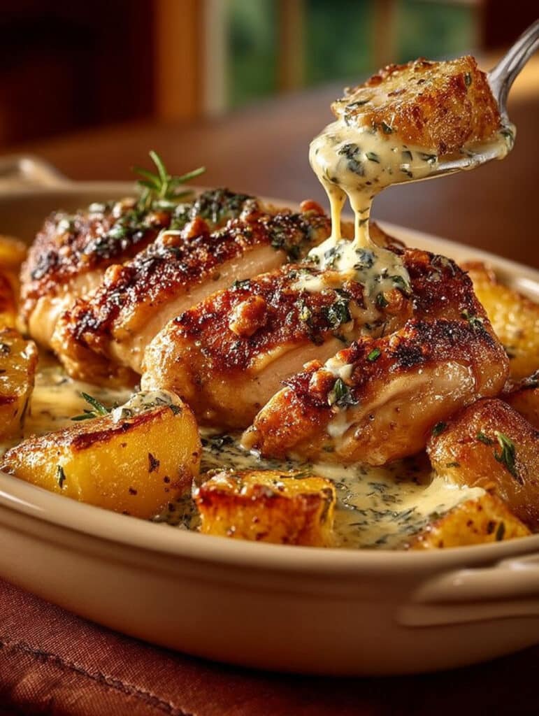 Cremiges Ofenhähnchen mit Rosmarinkartoffeln: Einfach, schnell & lecker