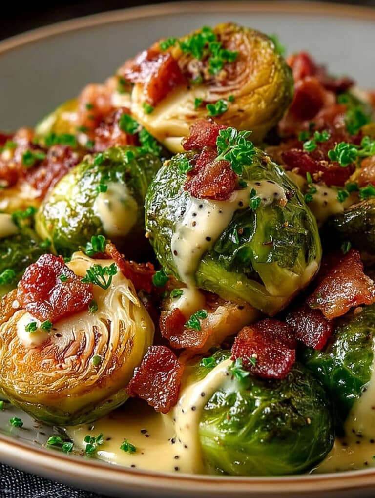 Gebackener Rosenkohl mit Speck und Senfsoße: Einfaches & köstliches Rezept