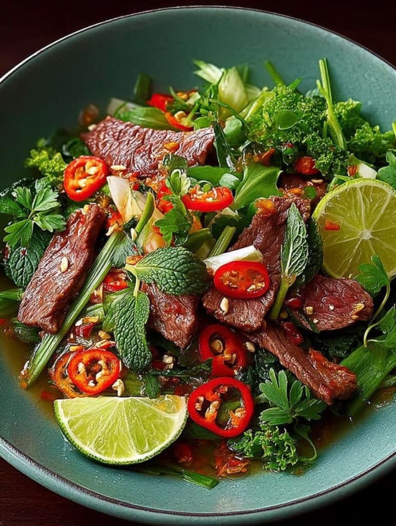 Thailändischer Rindfleischsalat: Schnelles, frisches Chili-Limetten-Dressing Rezept