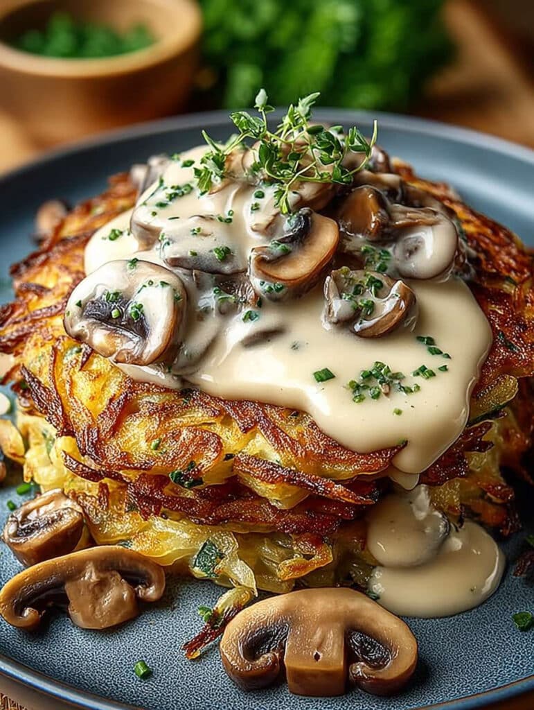 Mozzarella-Rösti mit Zwiebel-Pilzrahmsauce: Das ultimative Wohlfühlgericht für jeden Tag