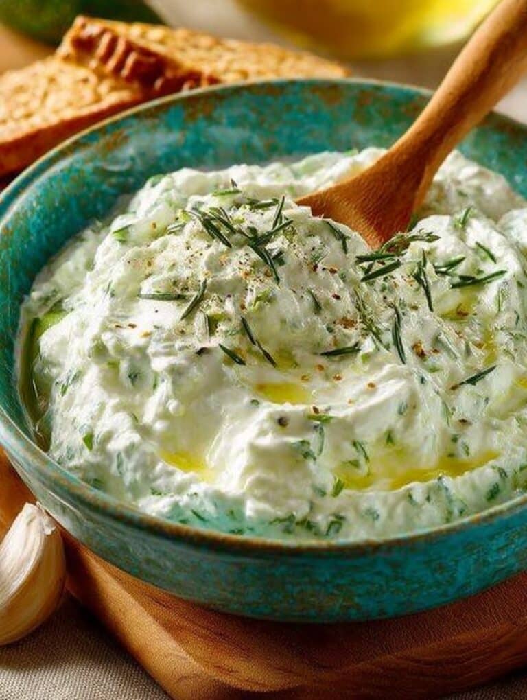 Cacik: Cremiger Joghurt-Dip mit Gurke, Knoblauch & Schafskäse – Schnelles & einfaches Rezept