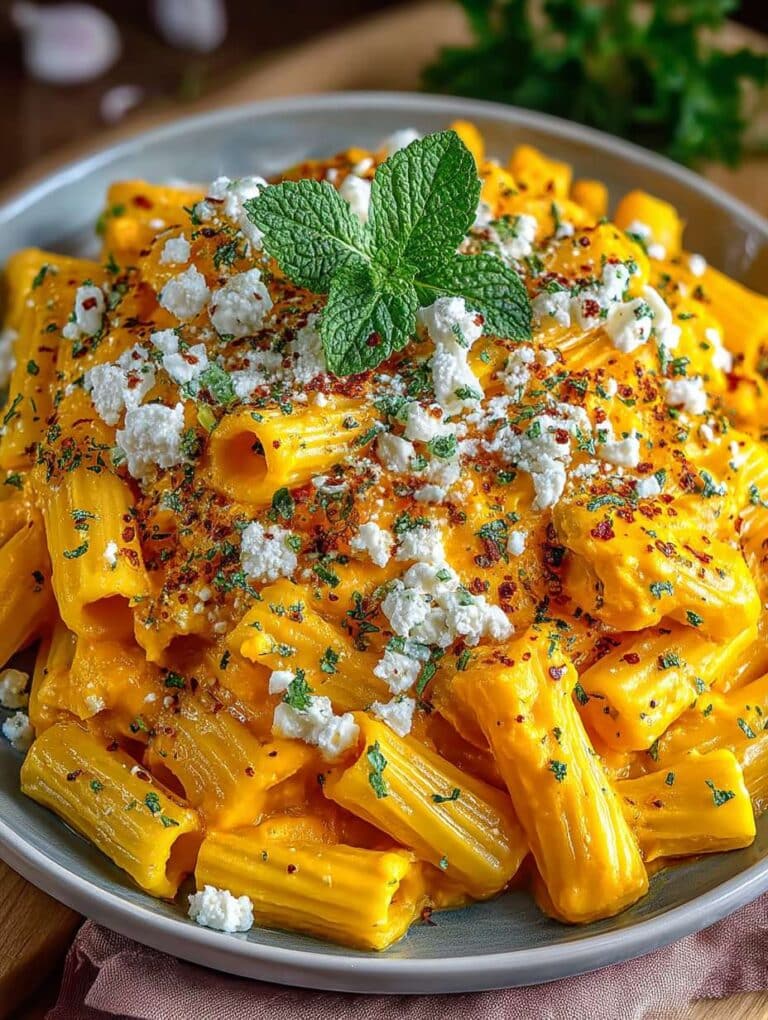 Pasta mit cremiger Kürbissoße und Feta: Schnelles Wohlfühlgericht für gemütliche Abende