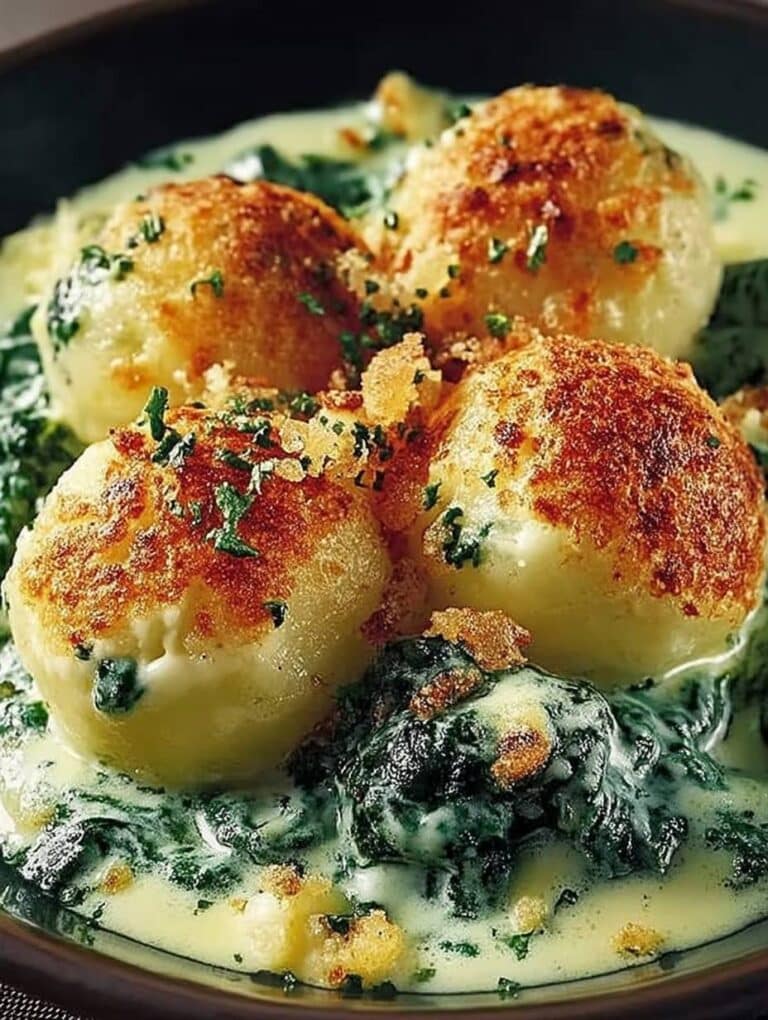 Kartoffelknödel mit cremiger Spinat-Käse-Soße: Einfach & köstlich