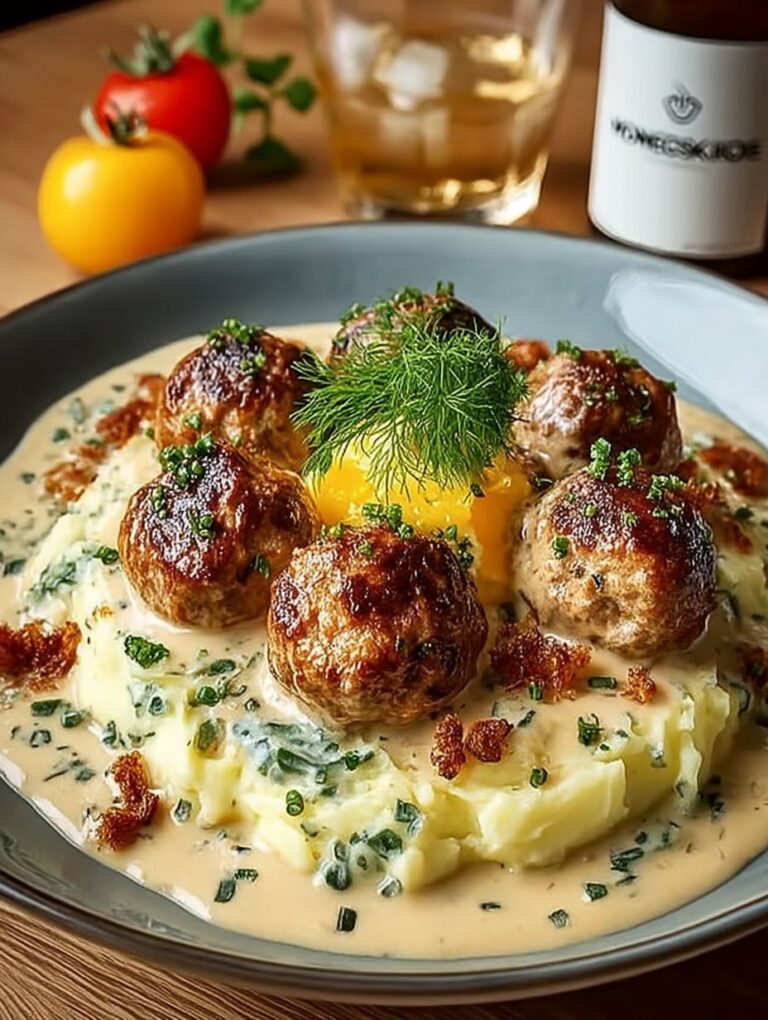 Hackbällchen in cremiger Sauce mit Kartoffelpüree: Einfaches Wohlfühlgericht für jeden Tag