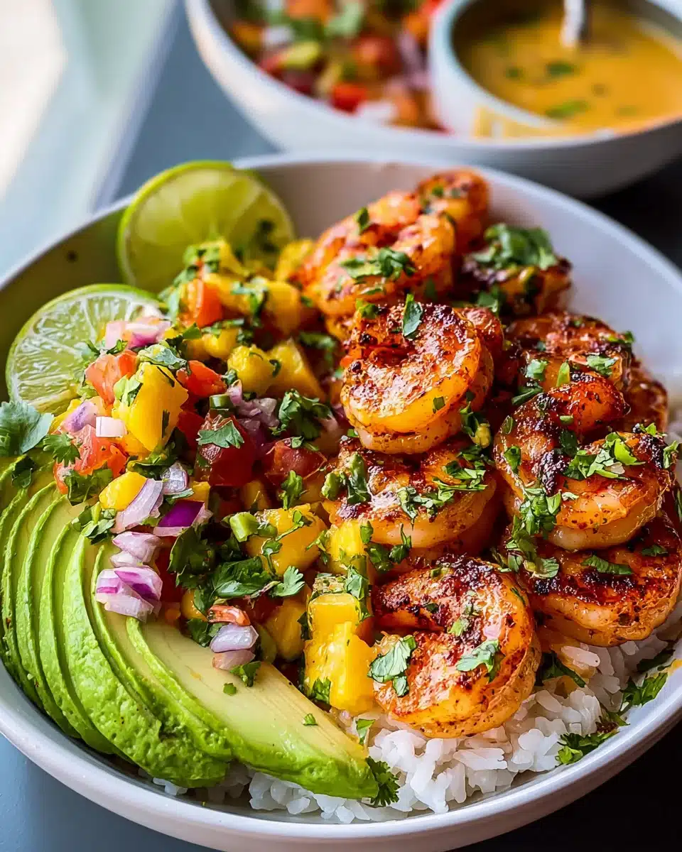 Garnelen-Avocado-Bowls mit Mango-Salsa – schnell und lecker! 4 Garnelen-Avocado-Bowls mit Mango-Salsa – schnell und lecker!