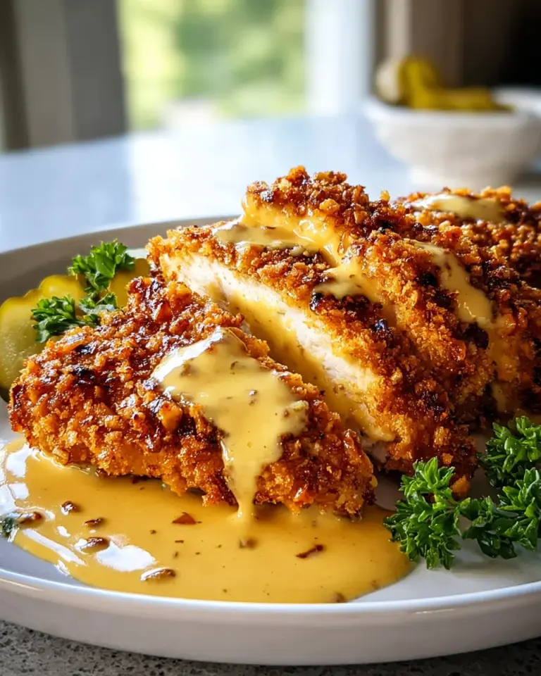 Herzhaftes Brezelhähnchen mit Senf-Cheddar-Sauce – ein Genuss!