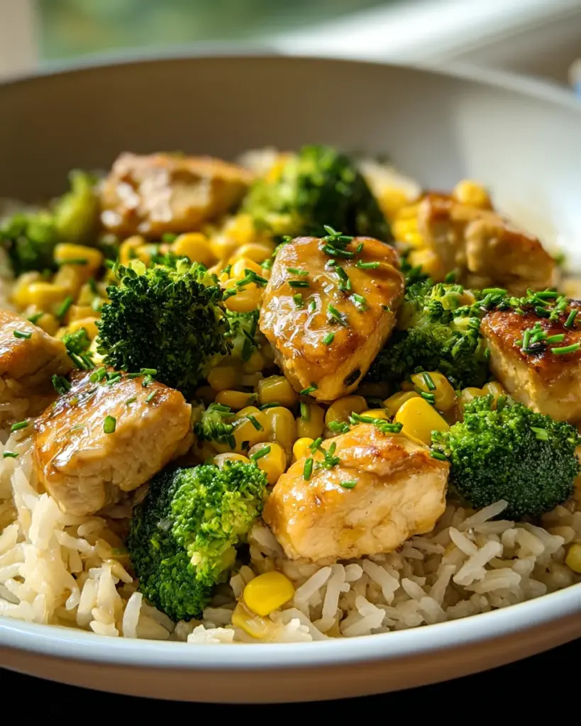Hähnchen Reis Pfanne mit Brokkoli und Mais – Gesund & Lecker!