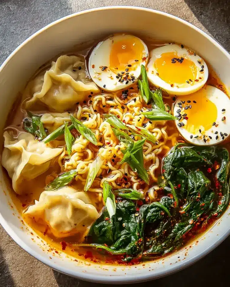 Leckere Dumpling-Ramen-Bowl mit Rindfleisch genießen!