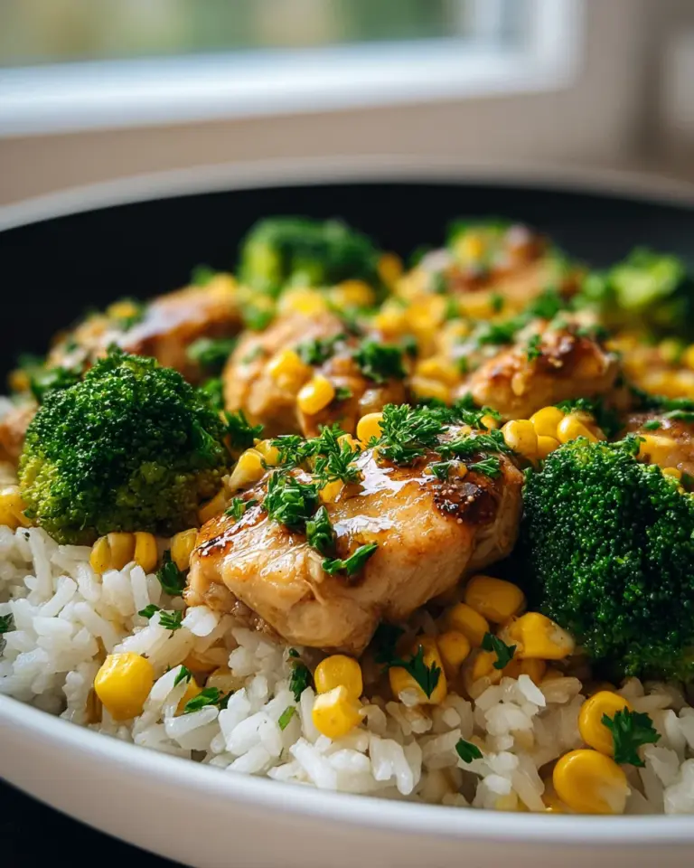 Hähnchen-Reis-Pfanne mit Brokkoli und Mais – einfach lecker!