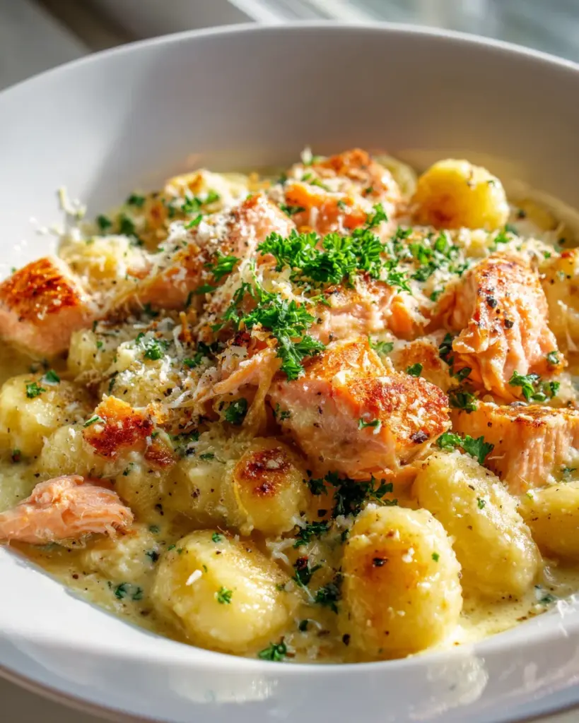 Cremiger Knoblauch-Parmesan Lachs-Gnocchi-Auflauf Rezept