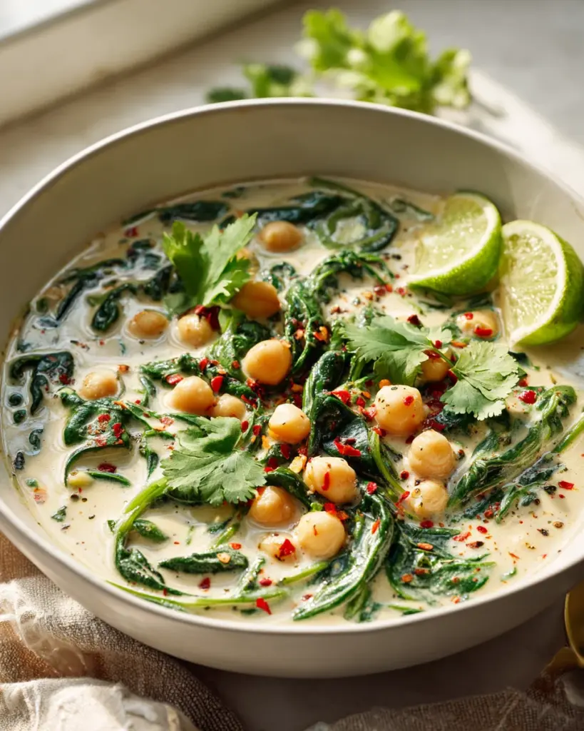 Veganer Cremiger Kichererbsen-Kokos-Spinat-Eintopf – Rezept