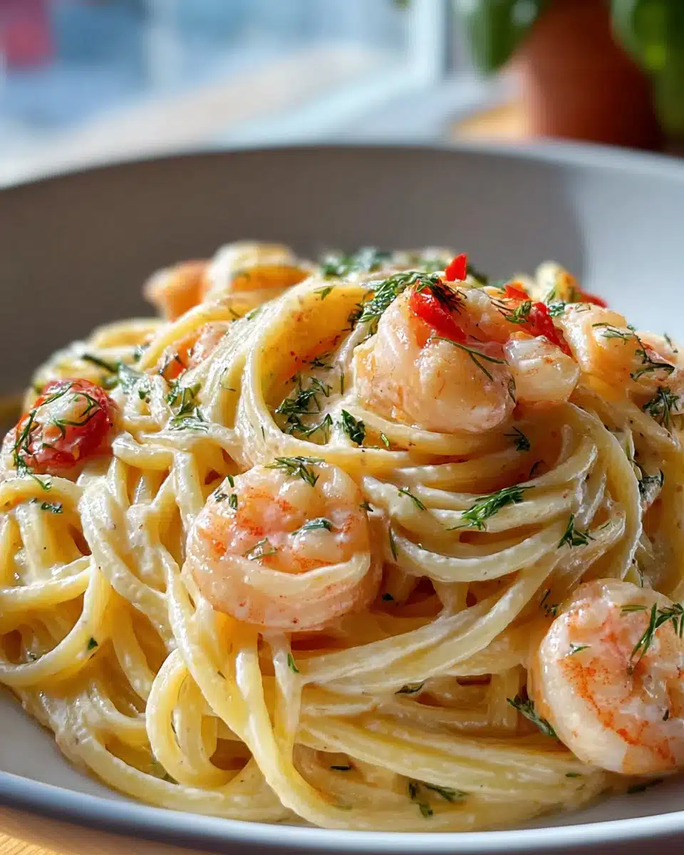 Spaghetti mit Garnelen in cremiger Frischkäsesauce genießen 4 Spaghetti mit Garnelen in cremiger Frischkäsesauce genießen