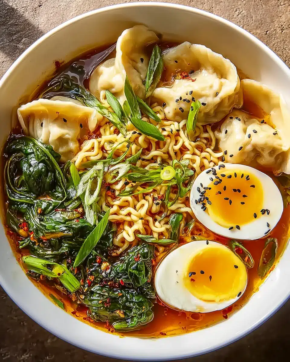 Leckere Dumpling-Ramen-Bowl mit Rindfleisch genießen!