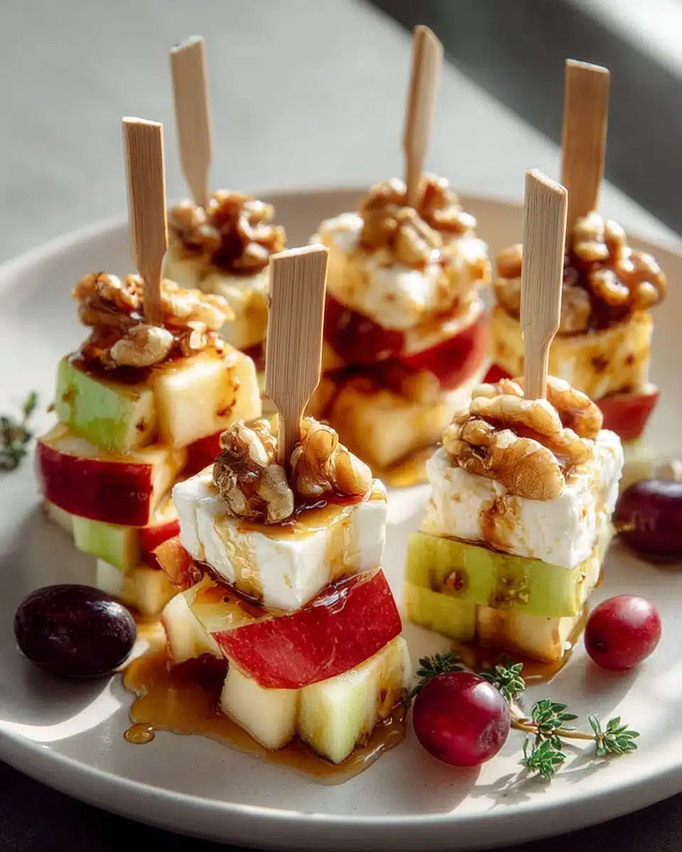 Apfel-Camembert-Spieße mit Walnüssen – Genuss pur! 4 Apfel-Camembert-Spieße mit Walnüssen – Genuss pur!