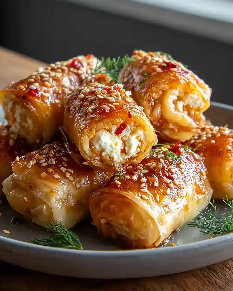 Knusprige Feta Rollen Ofen Chili Honig – Süß-scharfer Hit! 4 Knusprige Feta Rollen Ofen Chili Honig – Süß-scharfer Hit!