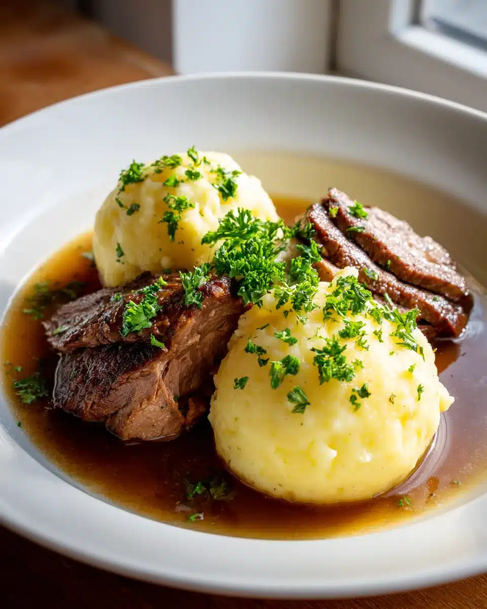 Klassische Kartoffelknödel mit zartem Rinderbraten & Soße 4 Klassische Kartoffelknödel mit zartem Rinderbraten & Soße
