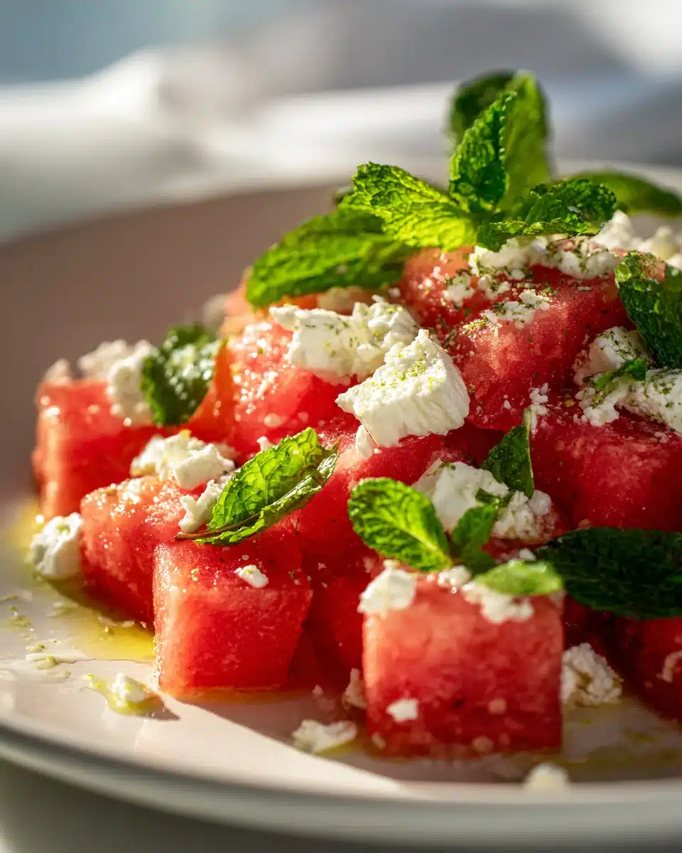 Sommerlicher Wassermelonen Feta Salat mit Minze – einfach lecker!
