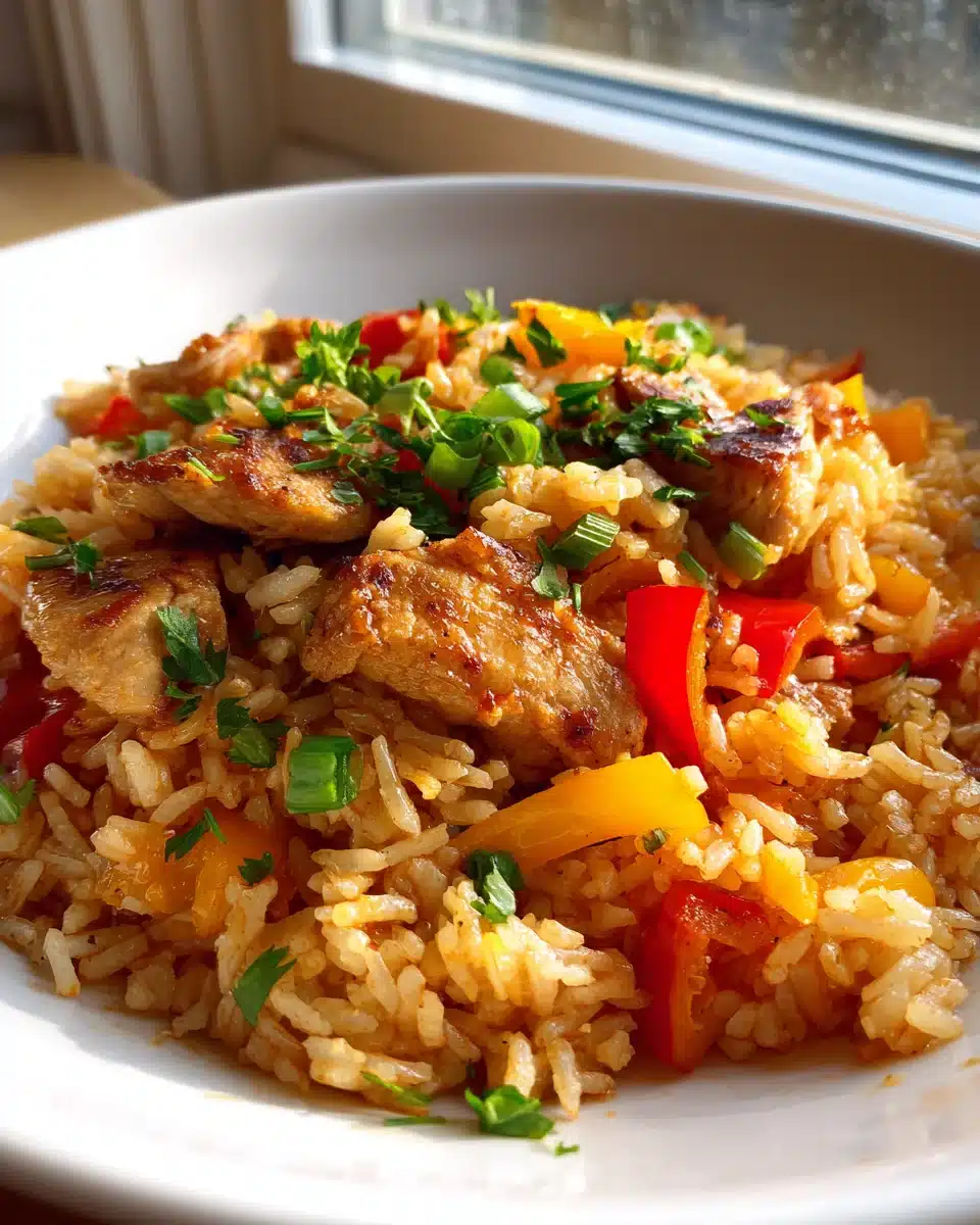 Schnelle Paprika Reis Pfanne mit Hähnchen & Sojasoße 4 Schnelle Paprika Reis Pfanne mit Hähnchen & Sojasoße